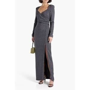 One33 Social Wrap-Effect Metallic Jersey Gown Gray/Silver Formal Gown Size 4 EUC